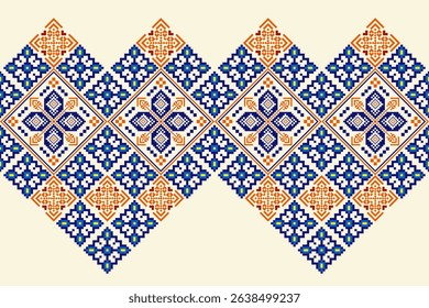 Geometric pixelated Arabic patterns on the fabric reflect the ornate and ethnicity,grid floral,grid colourful, backgrounds, seamless grid design for carpet,textile,textured,wallpaper,print,decorate