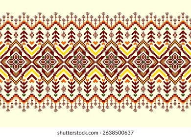 Geometric pixelated Arabic patterns on the fabric reflect the ornate and ethnicity,grid floral,grid colourful, backgrounds, seamless grid design for carpet,textile,textured,wallpaper,print,decorate