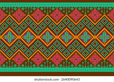 Geometric pixelated Arabic patterns on the fabric reflect the ornate and ethnicity,grid floral,grid colourful, backgrounds, seamless grid design for carpet,textile,textured,wallpaper,print,decorate