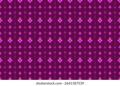 Geometric pixelated Arabic patterns on the fabric reflect the ornate and ethnicity,grid floral,grid colourful, backgrounds, seamless grid design for carpet,textile,textured,wallpaper,print,decorate