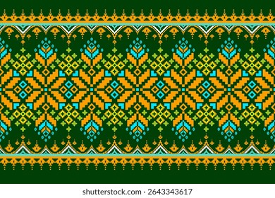 Padrões árabes pixelados geométricos no tecido refletem o ornamentado e etnia, grade floral, grade colorido, fundos, design de grade sem costura para tapete, têxtil, texturizado, papel de parede, imprimir, decorar
