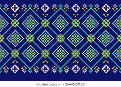 Padrões árabes pixelados geométricos no tecido refletem o ornamentado e etnia, grade floral, grade colorido, fundos, design de grade sem costura para tapete, têxtil, texturizado, papel de parede, imprimir, decorar