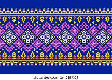 Padrões árabes pixelados geométricos no tecido refletem o ornamentado e etnia, grade floral, grade colorido, fundos, design de grade sem costura para tapete, têxtil, texturizado, papel de parede, imprimir, decorar
