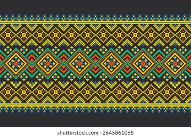 Padrões árabes pixelados geométricos no tecido refletem o ornamentado e etnia, grade floral, grade colorido, fundos, design de grade sem costura para tapete, têxtil, texturizado, papel de parede, imprimir, decorar