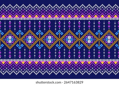 Padrões árabes pixelados geométricos no tecido refletem o ornamentado e etnia, grade floral, grade colorido, fundos, design de grade sem costura para tapete, têxtil, texturizado, papel de parede, imprimir, decorar
