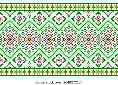 Padrões árabes pixelados geométricos no tecido refletem o ornamentado e etnia, grade floral, grade colorido, fundos, design de grade sem costura para tapete, têxtil, texturizado, papel de parede, imprimir, decorar