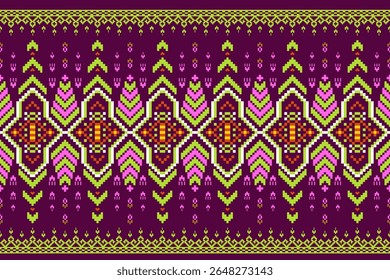 Padrões árabes pixelados geométricos no tecido refletem o ornamentado e etnia, grade floral, grade colorido, fundos, design de grade sem costura para tapete, têxtil, texturizado, papel de parede, imprimir, decorar