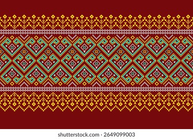 Padrões árabes pixelados geométricos no tecido refletem o ornamentado e etnia, grade floral, grade colorido, fundos, design de grade sem costura para tapete, têxtil, texturizado, papel de parede, imprimir, decorar