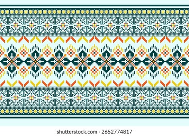 Geometric pixelated Arabic patterns on the fabric reflect the ornate and ethnicity,grid floral,grid colourful, backgrounds, seamless grid design for carpet,textile,textured,wallpaper,print,decorate