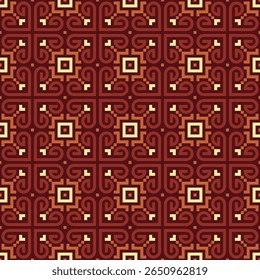 Geometric Pixelated Aztec Style Seamless Pattern with Square and Curves