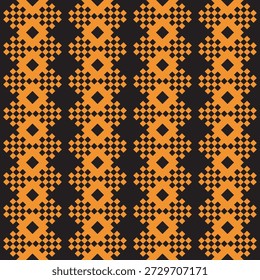 Patrón geométrico de la forma del diamante de repetición pixelado en color naranja y negro