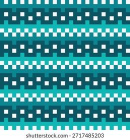 Patrón de fondo de forma cuadrada repetitivo de turquesa y blanco pixelado geométrico