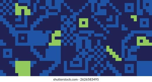 Geometric pixel-style composition in shades of blue. Abstract and grid-based design made entirely of squares, suitable for backgrounds, digital patterns, and graphic projects.