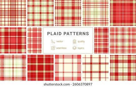 Geometric plaid patterns in trendy colors, great for textile designs, fabric prints, or stylish clothing material.
