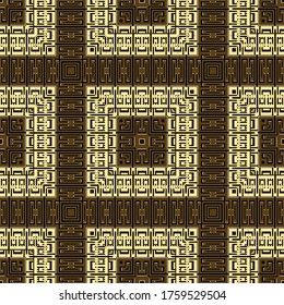 Geometric plaid seamless pattern. Greek ornamental striped vector background. Repeat textured tribal ethnic squares backdrop. Tartan ornament. Square shapes, frames, stripes, lines. Greek key meanders