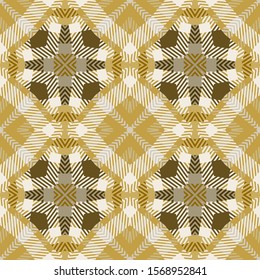 Geometric plaid tatran style vector seamless pattern. Abstract ornamental tribal background. Ethnic repeat geometry backdrop. Striped geometrical ornament with shapes, lines, stripes. Endless texture.