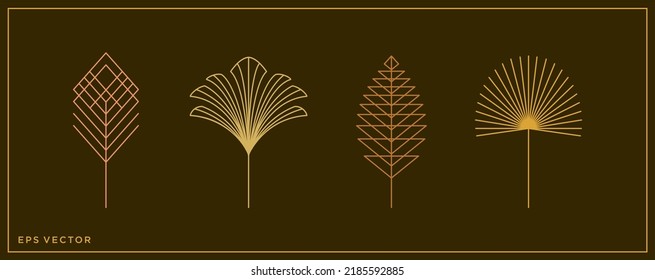 afiche de arte de la pared florística y de la planta geométrica. Conjunto vectorial de líneas de arte floral de iconos y símbolos de boho de hojas florales. elementos de diseño abstracto para la decoración en un estilo minimalista moderno