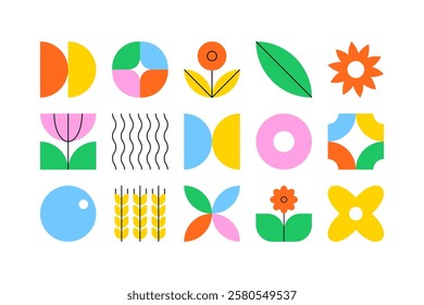 Geometric plant pattern. Abstract mosaic leaf floral ornament, minimalist scandinavian bauhaus decorative background for banner flyer. Vector tile illustration