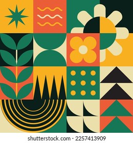 Geometric plants illustration artwork vector with bold bright colors