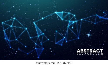 Geometric plexus lines with stars on a dark background. Triangle shapes and stars in the night sky for a fantasy story. Celestial space wallpaper and zodiac constellation