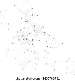 Geometric plexus structure cybernetic concept. Network nodes greyscale plexus background. Molecule, atoms or neurons. Net grid of node points, lines matrix. Coordinates structure grid shape vector.