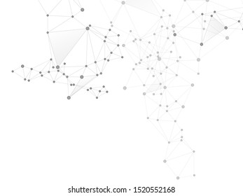 Geometric plexus structure cybernetic concept. Network nodes greyscale plexus background. Interlinkes nodes cells random grid. Coordinates structure grid shape vector. Information technology design.