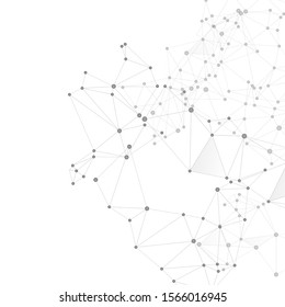 Concept cybernétique de la structure du plexus géométrique. Noeuds de réseau, arrière-plan plexus en niveaux de gris. Les noeuds de points pointent les particules de lignes. Graphiques d'analyse des informations. Coordonne la forme de grille de structure image vectorielle.