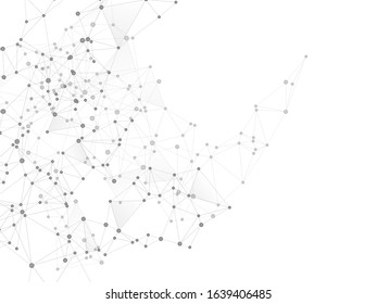 Geometric plexus structure cybernetic concept. Network nodes greyscale plexus background. Circle nodes and line elements. Virtual reality polygin design. Coordinates structure grid shape vector.