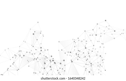 Geometric plexus structure cybernetic concept. Network nodes greyscale plexus background. Coordinates structure grid shape vector. DNA helix strand, molecule. Nodes and lines polygonal connections.