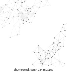 Geometric plexus structure cybernetic concept. Network nodes greyscale plexus background. Fractal hub nodes connected by lines. Biotechnology backdrop design. Coordinates structure grid shape vector.