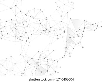 Geometric plexus structure cybernetic concept. Network nodes greyscale plexus background. Future perspective backdrop. Coordinates structure grid shape vector. Dots nodes points lines particles.