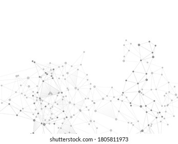 Geometric plexus structure cybernetic concept. Network nodes greyscale plexus background. Coordinates structure grid shape vector. Dots nodes points lines particles. Genetic engineering abstract.
