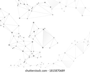 Geometric plexus structure cybernetic concept. Network nodes greyscale plexus background. Linked dot nodes and lines low poly. Information technology design. Coordinates structure grid shape vector.