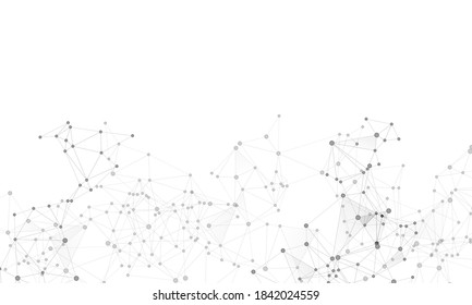 Geometric plexus structure cybernetic concept. Network nodes greyscale plexus background. Coordinates structure grid shape vector. Circle nodes and line elements. Molecular biology backdrop.
