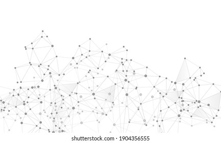 Geometric Plexus Structure Cybernetic Concept. Network Nodes Greyscale Plexus Background. Fractal Hub Nodes Connected By Lines. Coordinates Structure Grid Shape Vector. Nanotechnology Backdrop.