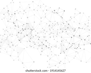 Geometric plexus structure cybernetic concept. Network nodes greyscale plexus background. Bionic ai innovations graphics. Coordinates structure grid shape vector. Nodes and lines polygonal connections