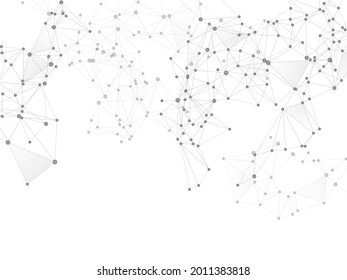 Geometric plexus structure cybernetic concept. Network nodes greyscale plexus background. Net grid of node points, lines matrix. DNA helix strand, molecule. Coordinates structure grid shape vector.