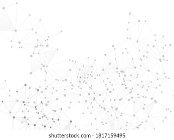 Geometric plexus structure cybernetic web concept. Network nodes greyscale plexus background. Linked dot nodes and lines low poly. Bionic ai innovations graphics. Coordinates structure grid vector.