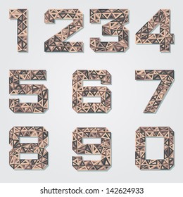 Geometric plum alphabet set of triangles. Number pack. Vector illustration.