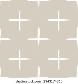 Geometric plus seamless pattern. Cross wrapping texture. Straight wallpaper design in beige and white colors.