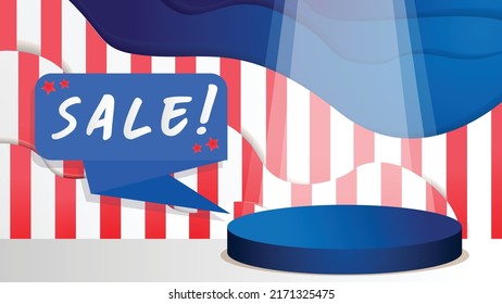 Geometric podium mockup. Concept for showcase USA Flag background. Vector illustration for sales, bussiness, advertisement or be elements.