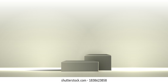 Geometrisches Podiumquadrat und Minimalkästen. leerer Ausstellungskasten für kosmetische Mittel. Modemagazin. Vektorgrafik-Design.