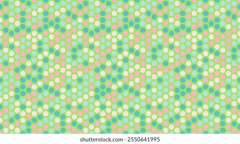 Geometric polka dot pattern with colorful spots, perfect for seamless wallpaper, textile prints, and modern poster backgrounds with an abstract touch.
