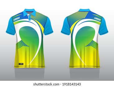 Geometric polo shirt uniform design, can be used for badminton, golf in front view, back view. jersey mockup Vector, design premium very simple and easy to customize.