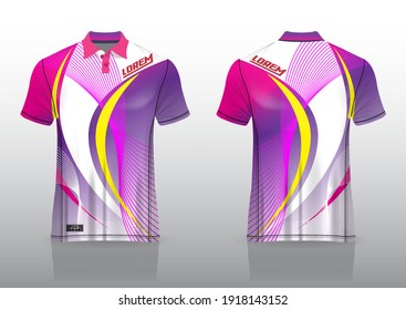 Geometric polo shirt uniform design, can be used for badminton, golf in front view, back view. jersey mockup Vector, design premium very simple and easy to customize.