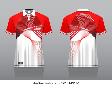 Geometric polo shirt uniform design, can be used for badminton, golf in front view, back view. jersey mockup Vector, design premium very simple and easy to customize.