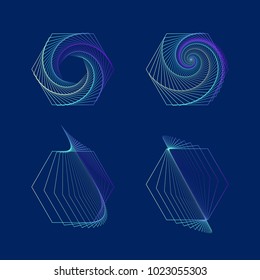 Geometric polygon line figures on a dark blue background. Vector illustration. 