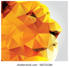 Geometric polygon lion head, profile, triangle pattern, vector illustration