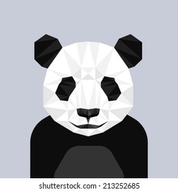Geometric polygon panda head, triangle pattern, vector illustration