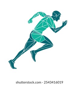 Geometric Polygon Running Man Silhouette Athletic Runner Vector Illustration.